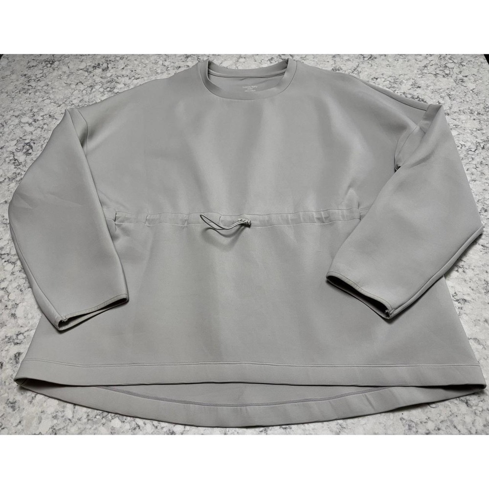 Sweaty Betty London Oversized Pullover Sweatshirt XL Gray Drawstring Hem Top